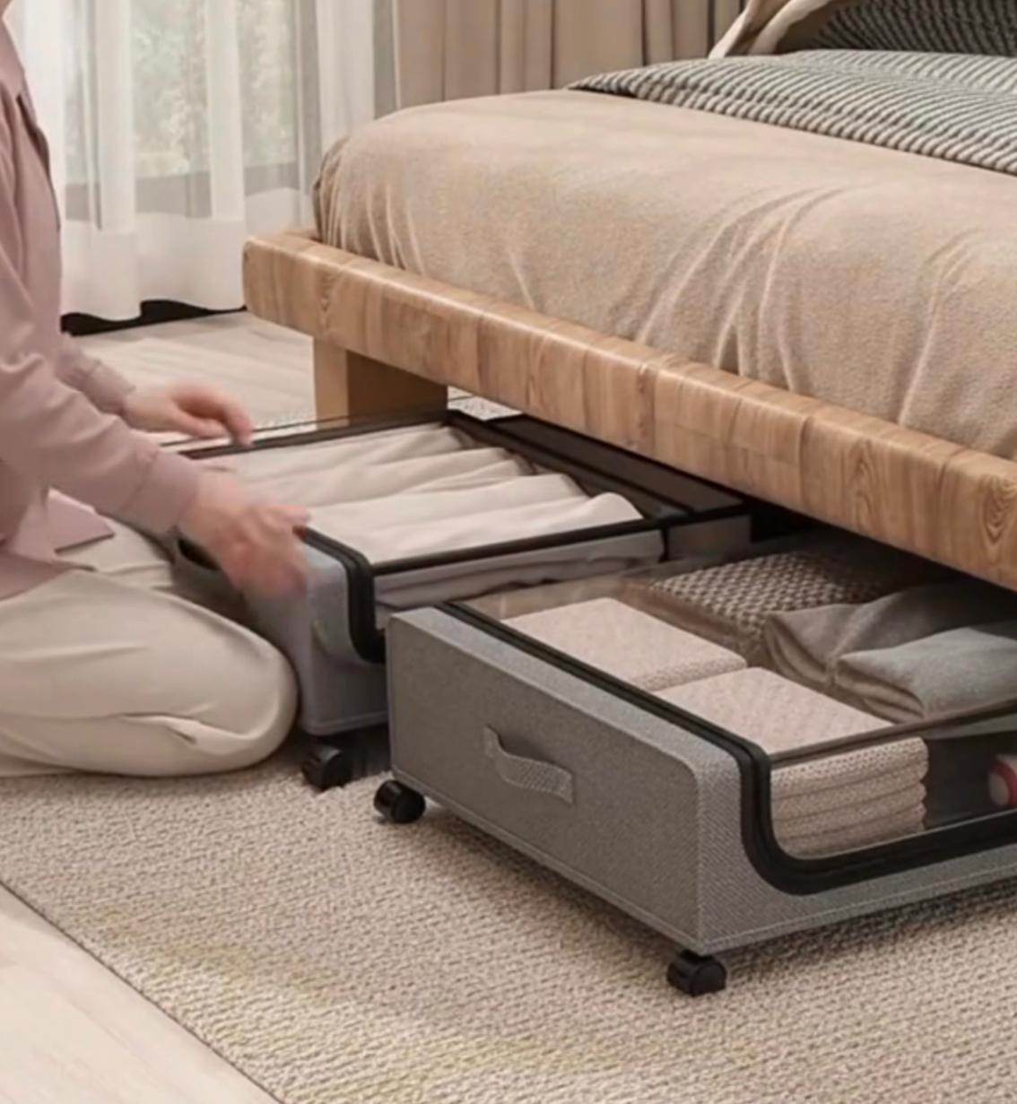 Underbed Rolling Storage Box Large Portable Foldable Wheeled Dustproof Home Space Saving for Travel Clothes Mobile Organizer