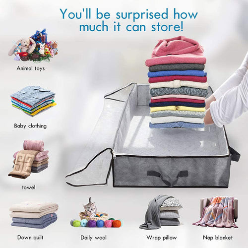 Foldable Under Bed Bags Large Under Bed Storage Boxes Thick Underbed Clothes Storage Bags Zippered Containers Closet Organizer